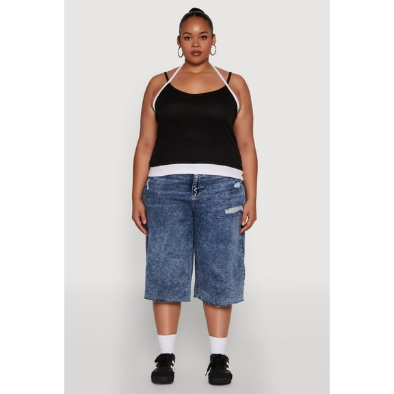 Womens Plus Size Contrast Trim Halter Cami