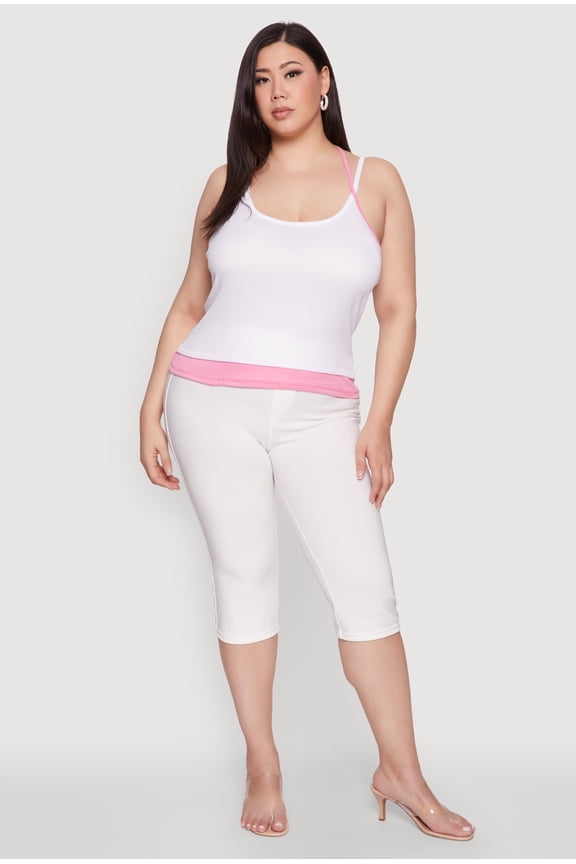 Womens Plus Size Contrast Trim Halter Cami