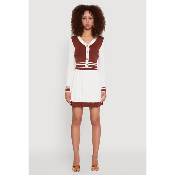 Womens Contrast Trim Pleated Midi Skirt