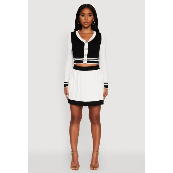 Womens Contrast Trim Pleated Midi Skirt