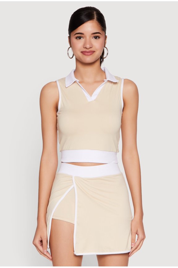 Womens Contrast Trim Sleeveless Polo Shirt