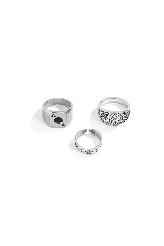 Womens Cool Dark Alloy Poker Heart Spade Suit Rings Set Retro Geometric Pattern Rings European American Style Fashion Ring Jewelry