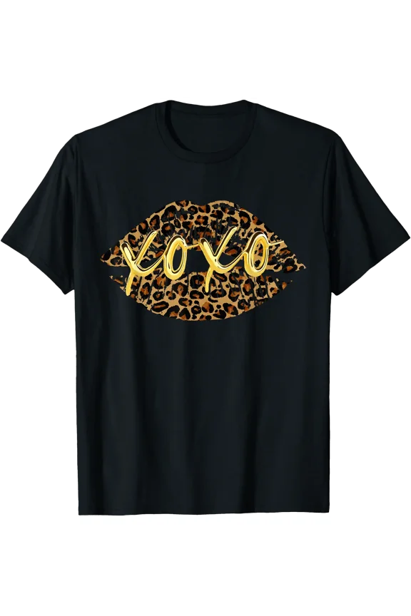 Womens Cool Leopard Lips Xoxo Print Valentine Love T-Shirt , Vintage T-Shirt