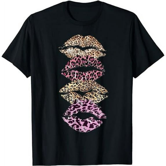 Womens Cool Lips Kiss Leopard Print Cheetah T-Shirt