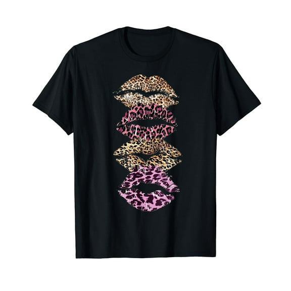 Womens Cool Lips Kiss Leopard Print Cheetah T-Shirt