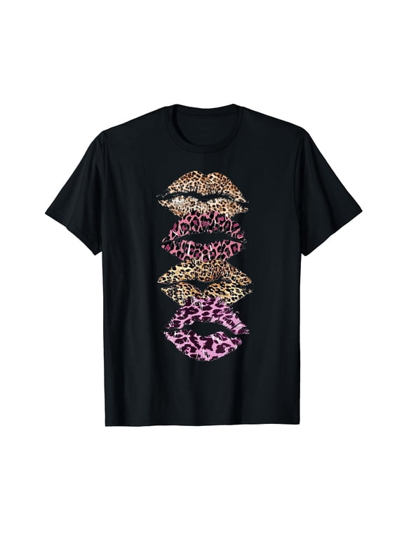 Womens Cool Lips Kiss Leopard Print Cheetah T-Shirt