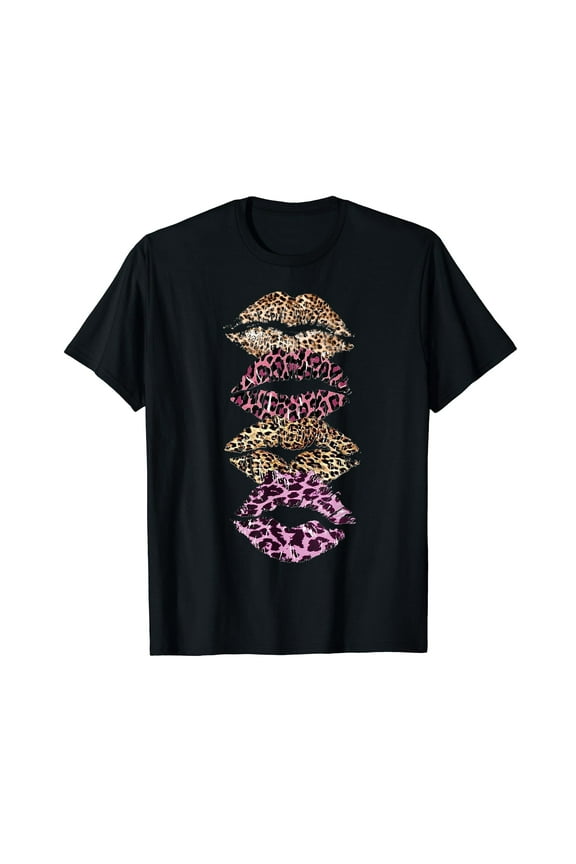 Womens Cool Lips Kiss Leopard Print Cheetah T-Shirt