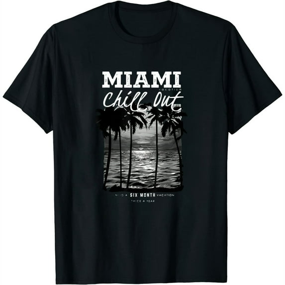 Womens Cool Miami Beach Vacation Chill Out Outfit Illustration T-Shirt Black 3X-Large