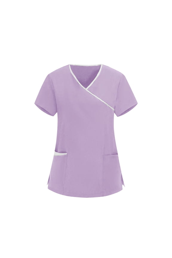 Womens Cooling Medical Top Short Sleeve V Neck Work Uniform Tees Tunic Pockets Housekeeping Blouses Clothing