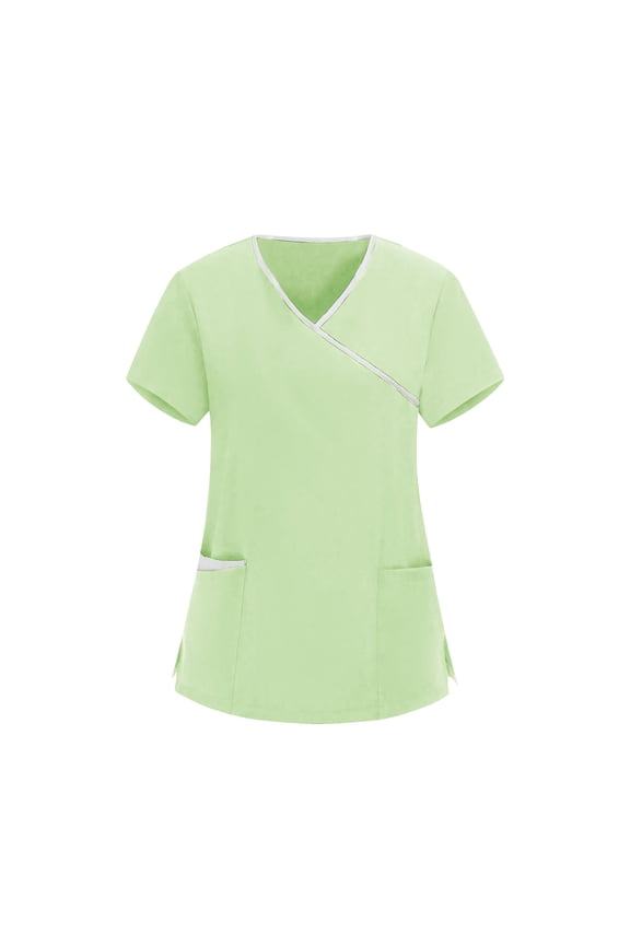Womens Cooling Medical Top Short Sleeve V Neck Work Uniform Tees Tunic Pockets Housekeeping Blouses Clothing