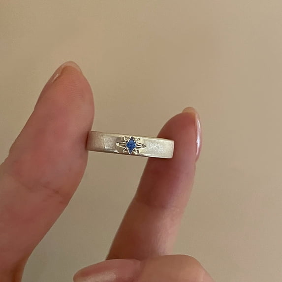 Womens Copper Cross Ring With Blue Diamond Accent Electroplated Elegant Adjustable Opening Fashion Jewelry Gift
