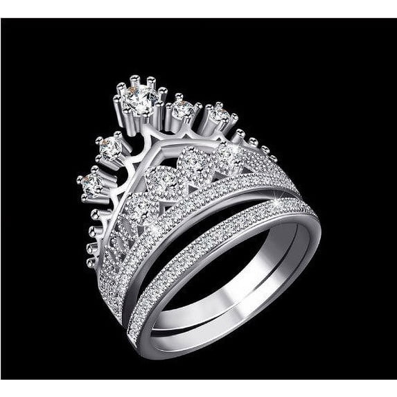 Womens Copper Crown Ring Set Two Piece National Design Electroplated Alloy With Artificial Gem Accents Packaged Gift