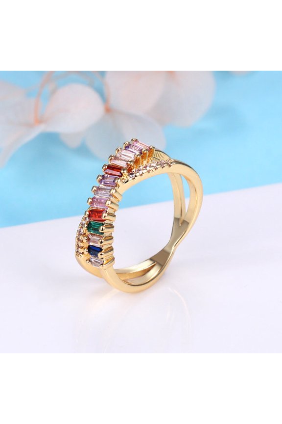 Womens Copper Zircon Constellation Ring For Wedding Engagement Micro Inlay Color Zircon Electroplated Durable Jewelry