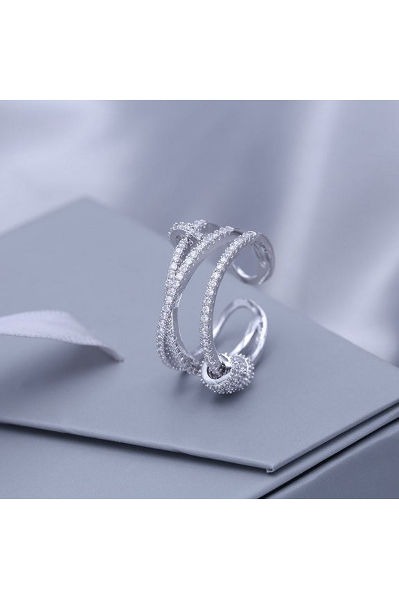 Womens Copper Zircon Inlaid Circle Cross Multi-Layer Ring, European American Style Geometry Ring, Individually Packed Fashion Jewelry Gift