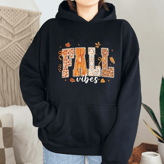 Womens Coquette Fall Vibes Casual Long Sleeve Tops Lace Pumpkin & Ditsy Floral Hooded Cotton Thanksgiving Sweatshirts for Daily Outfits Black,L