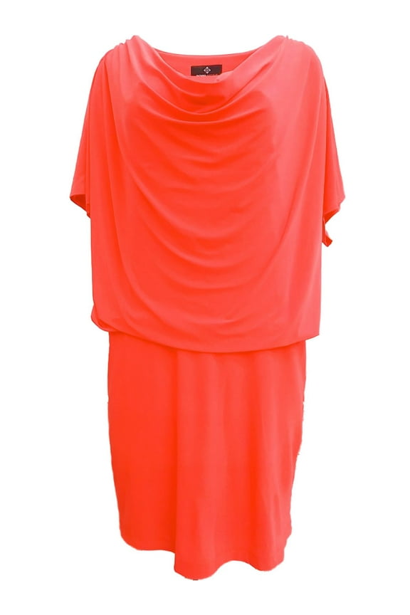 Womens Coral Faux Skirt Fit & Flare Dress Rouched Blouse-Skirt Dress 10