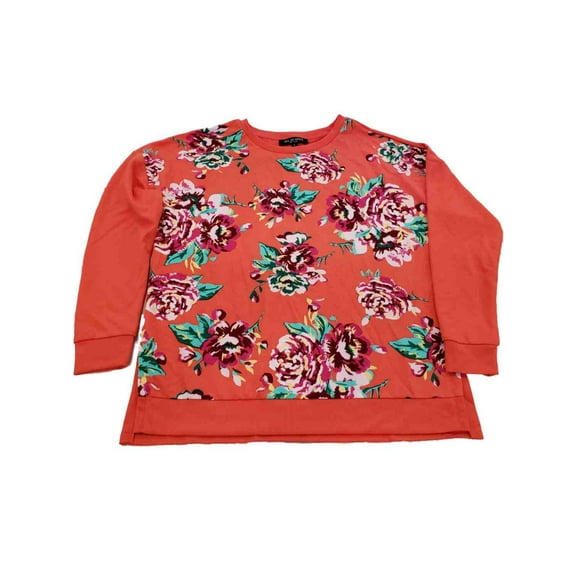Womens Coral & Pink Floral Flower Long Sleeve T-Shirt Tee Shirt Sweatshirt XL