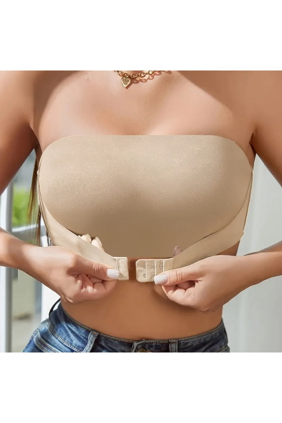 Womens Cordless Backless Bra, Transparent Shoulder Strap, Convertible, Seamless