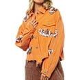thumbnail image 1 of Womens Corduroy And Rugby Sequined Cropped Jacket Vintage Gameday Sequin Patched Jacket Coat, 1 of 13