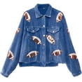 thumbnail image 1 of Womens Corduroy And Rugby Sequined Cropped Jacket Vintage Gameday Sequin Patched Jacket Coat, 1 of 12