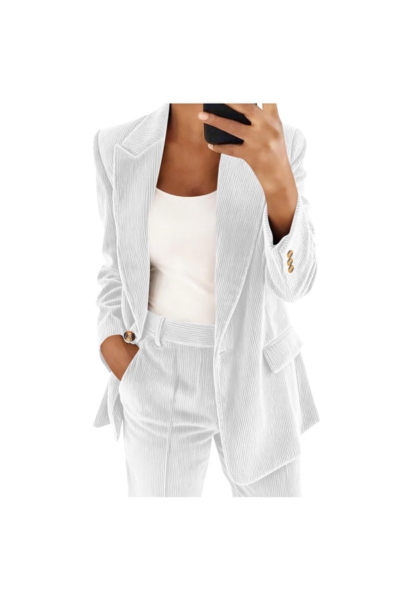 Womens Corduroy Blazer Jacket Dressy Casual Baggy Work Suit Jackets Fall Winter Trendy Office Dress Coat Outerwear