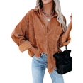 thumbnail image 1 of Womens Corduroy Button Down Casual Long Sleeve Shirt Jacket Oversized Blouses Tops, 1 of 9