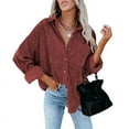 thumbnail image 1 of Womens Corduroy Button Down Casual Long Sleeve Shirt Jacket Oversized Blouses Tops, 1 of 8