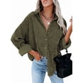 thumbnail image 1 of Womens Corduroy Button Down Shirts Boyfriend Long Sleeve Oversized Blouses Tops  Green S, 1 of 5