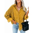 thumbnail image 1 of Womens Corduroy Button Down Shirts Boyfriend Long Sleeve Oversized Blouses Tops Yellow XXXL, 1 of 5