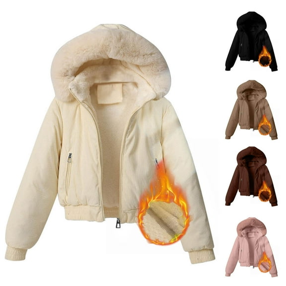 Womens Corduroy Coat Short Fleece Lined Jacket Barn Jackets Full Zip Hooded Coat Causal Stylish Outerwear Winter Warm Outerwears with Zipper Pockets