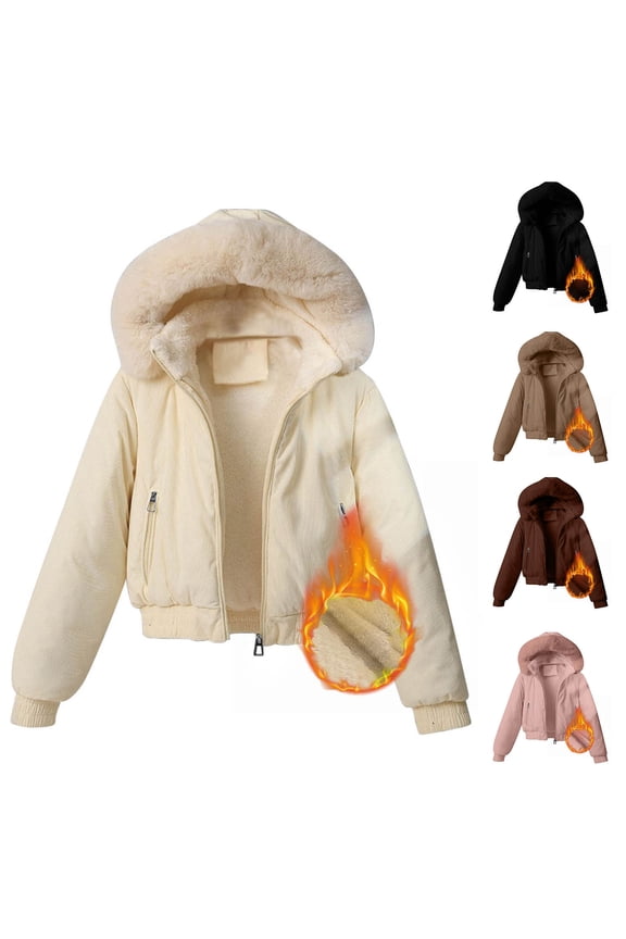 Womens Corduroy Coat Short Fleece Lined Jacket Barn Jackets Full Zip Hooded Coat Causal Stylish Outerwear Winter Warm Outerwears with Zipper Pockets