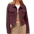 thumbnail image 1 of Womens Corduroy Cropped Jackets with Flap Chest Pockets Solid Color Dressy Casual Fall Outerwear Hoodless Coat (XL, Wine), 1 of 6