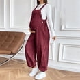 thumbnail image 1 of Womens Corduroy Dungarees, Ladies Maternity Jumpsuit Solid Color Romper Sleeveless Bib Overalls Loose Fit Playsuit Adjustable Bodysuit, Casual Comfortable Overalls for Pregnant Wine XL, 1 of 7
