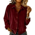 thumbnail image 1 of Womens Corduroy Lapel Collared Shirts, Long Sleeve Button down Blouse, Oversized Tops Jackets with Pocket, 1 of 7