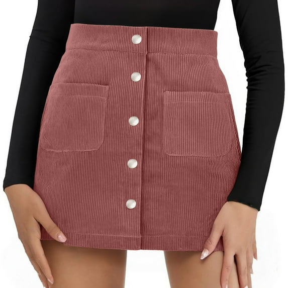 Womens Corduroy Mini Skirt High Waisted Basic Casual A-line Short Fall Winter Skirts Front Button Closure