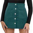 thumbnail image 1 of Womens Corduroy Mini Skirt High Waisted Basic Casual A-line Short Fall Winter Skirts Front Button Closure, 1 of 4