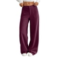 thumbnail image 1 of Womens Corduroy Pants Casual High Waisted Elastic Cargo Loose Fit Wide Leg Solid Color Trendy Pants with Pockets Wine L, 1 of 8