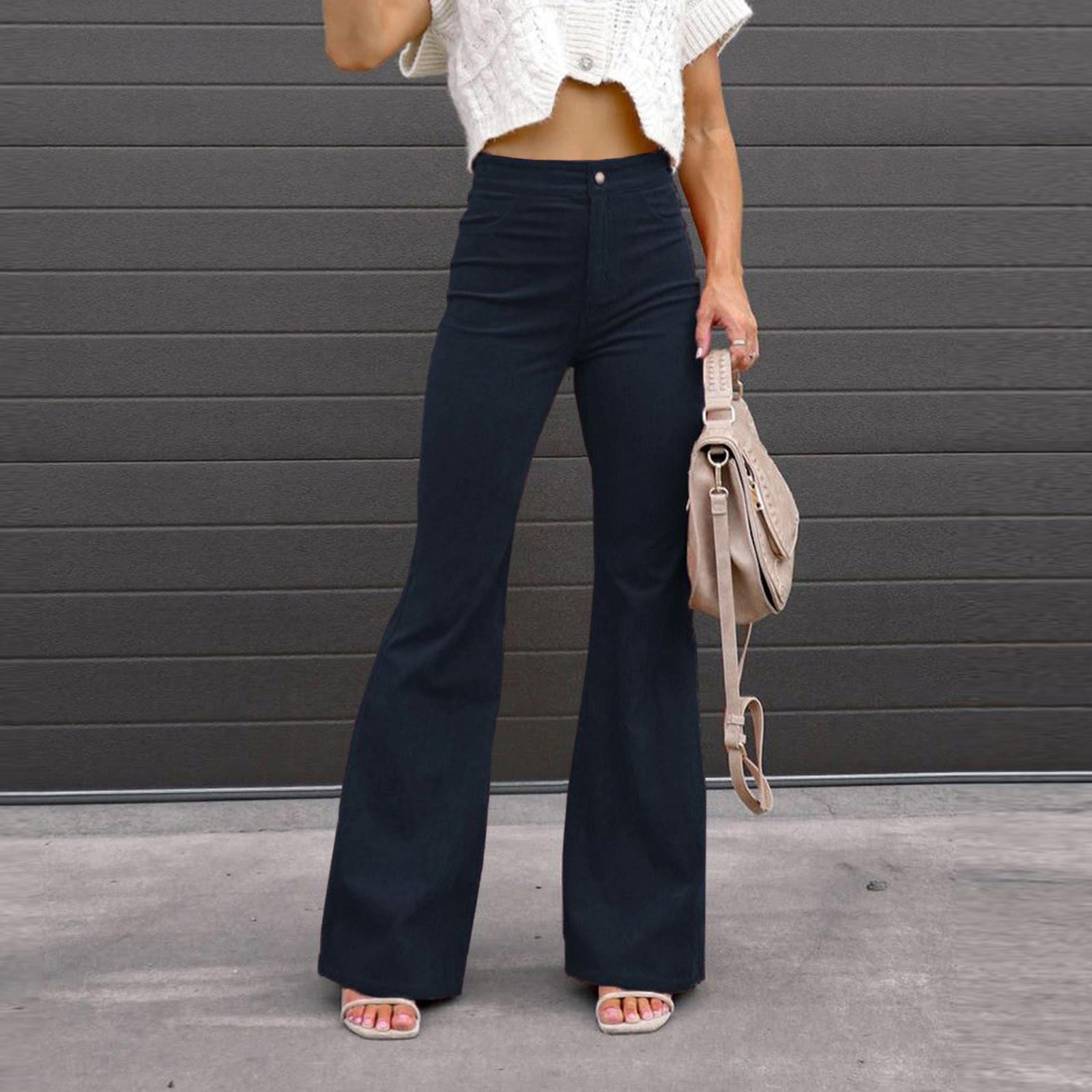 Womens Corduroy Pants Flare with Pocket High Waisted Bootcut Office