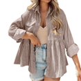 thumbnail image 1 of Womens Corduroy Peplum Shacket Jacket Long Sleeve Button Down Babydoll Shirts Oversized Casual Blouses Tops, 1 of 9