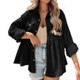 thumbnail image 1 of Womens Corduroy Peplum Shacket Jacket Long Sleeve Button Down Babydoll Shirts Oversized Casual Blouses Tops, 1 of 8