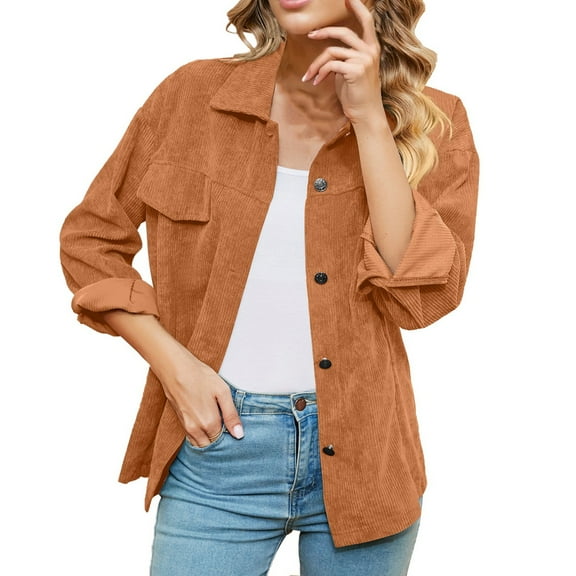 Womens Corduroy Shacket Jacket Button Down Solid Long Sleeve Lapel Shirts Oversized Fall 2025 Fashion Outerwear Top