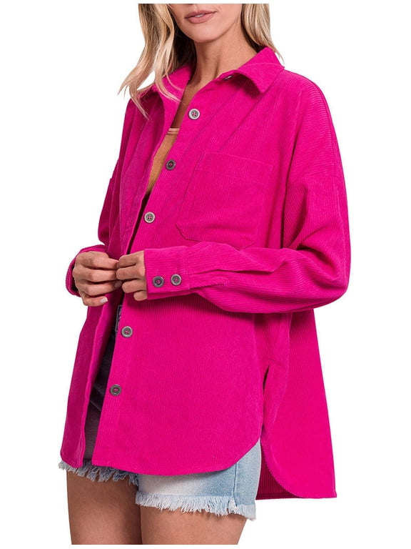 Womens Corduroy Shacket Jacket Shirt Oversized Button Down Shirts Long Sleeve Casual Tops and Outwear