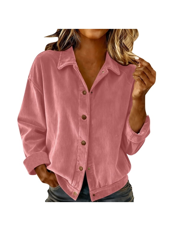 Womens Corduroy Shirts Dressy Casual Long Sleeve Button Down Blouses Spring Fall Loose Tops Lightweight Shacket