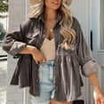 thumbnail image 1 of Womens Corduroy Shirts Jacket Peplum Shacket Jacket Casual Long Sleeve Button Down Blouses Tops Fashion with Pockets Coffee XXL, 1 of 7