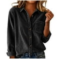 thumbnail image 1 of Womens Corduroy Shirts Long Sleeve Collared Button Down Blouse Oversized Boyfriend Tops Jackets Shackets with Pocket,Fall Shirt Collar Plus Size Shacket Retro Tunic Dressy Casual Work Jackets XL, 1 of 7