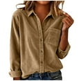 thumbnail image 1 of Womens Corduroy Shirts Long Sleeve Collared Button Down Blouse Oversized Boyfriend Tops Jackets Shackets with Pocket,Fall Shirt Collar Plus Size Shacket Retro Tunic Dressy Casual Work Jackets XL, 1 of 7