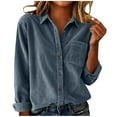 thumbnail image 1 of Womens Corduroy Shirts Long Sleeve Collared Button Down Blouse Oversized Boyfriend Tops Jackets Shackets with Pocket, 1 of 6