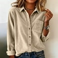 thumbnail image 1 of Womens Corduroy Shirts Long Sleeve Collared Button Down Blouse Oversized Tops Jackets Shackets With Pocket Beige, 1 of 7