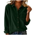 thumbnail image 1 of Womens Corduroy Shirts Long Sleeve Collared Button Down Blouse Oversized Tops Jackets Shackets with Pocket, 1 of 7