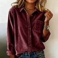 thumbnail image 1 of Womens Corduroy Shirts Office Work Tops Jackets Shackets with Pocket Casual Retro Shacket Dressy Casual Work Shacket Oversized Boyfriend Blouses Loose Jacket Tops Plus Size Shirt Wine M, 1 of 7